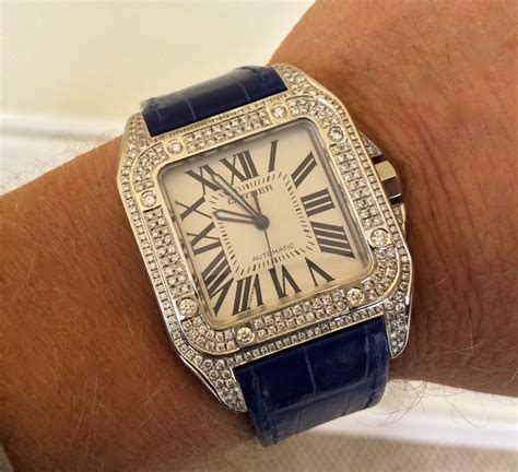 mens cartier santos diamond watch|cartier santos 100 diamond bezel.